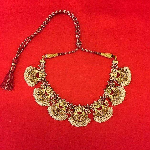 MINAKI Sets TEMPLE JEWELLERY SET  : FLORAL GANESHA TEMPLE CHOKER SET