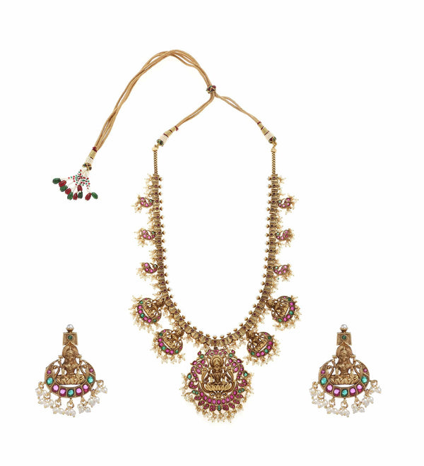 MINAKI TEMPLE JEWELLERY SET : LAXMI-LOTUS TEMPLE SET