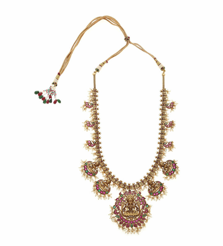 MINAKI TEMPLE JEWELLERY SET : LAXMI-LOTUS TEMPLE SET