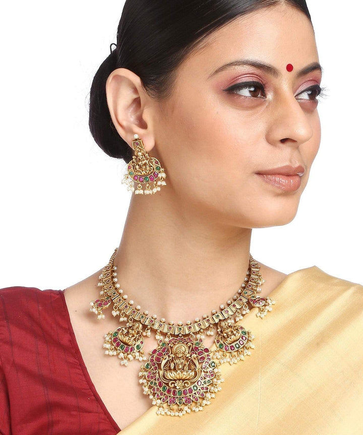 MINAKI TEMPLE JEWELLERY SET : LAXMI LOTUS TEMPLE SET