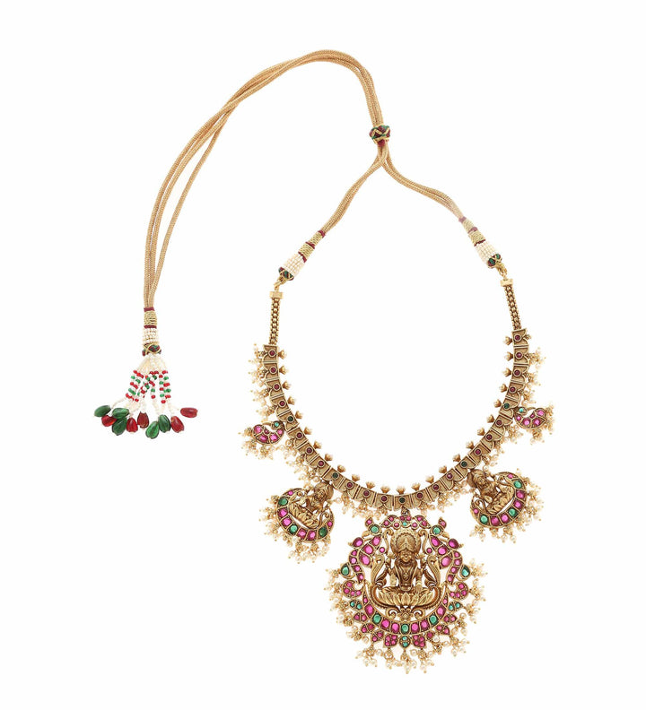 MINAKI TEMPLE JEWELLERY SET : LAXMI LOTUS TEMPLE SET