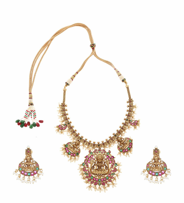 MINAKI TEMPLE JEWELLERY SET : LAXMI LOTUS TEMPLE SET