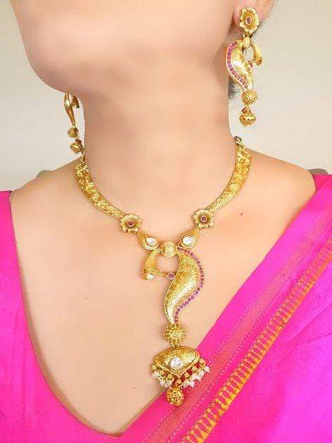 MINAKI Sets TEMPLE JEWELLERY SET : SHANKH TEMPLE SET